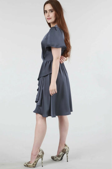 Dark Grey Wrap Frill Front Satin Dress Double Second